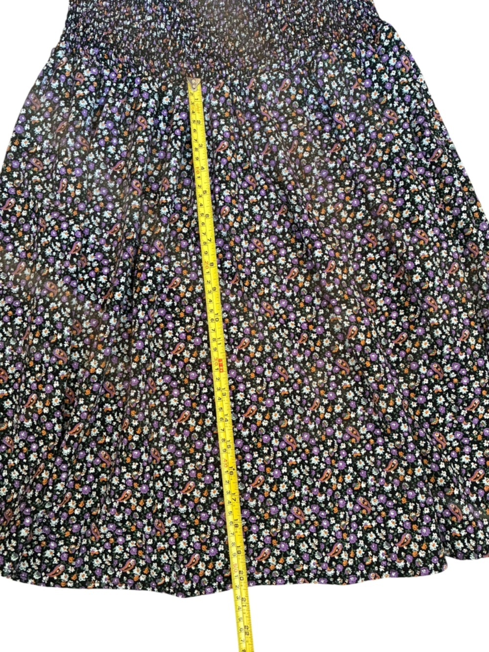 Cottagecore Black Floral Puff-Sleeve Smocked Dress Sz L - Picture 6 of 6